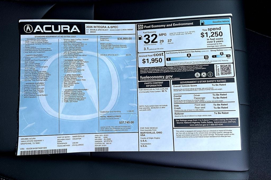 2026 Acura Integra A-Spec Package