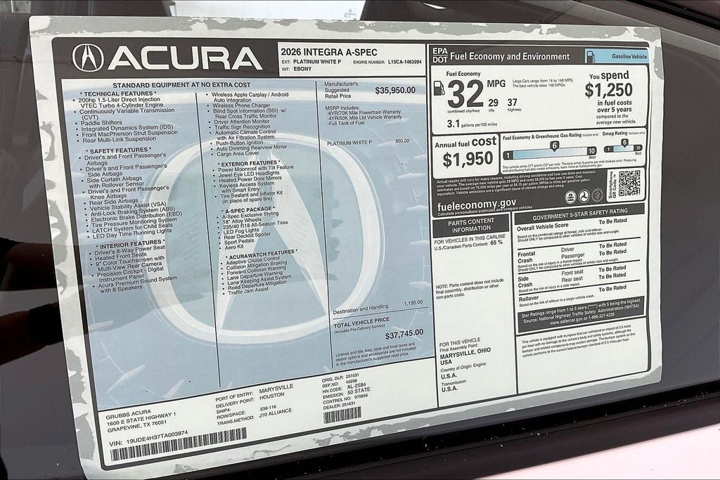 2026 Acura Integra A-Spec Package