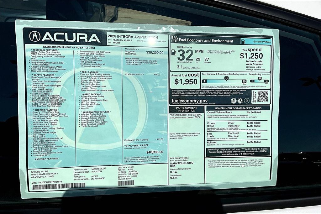 2026 Acura Integra A-Spec Tech Package