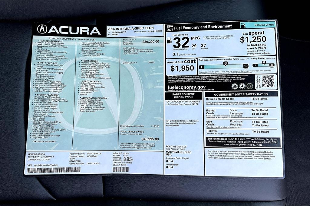2026 Acura Integra A-Spec Tech Package