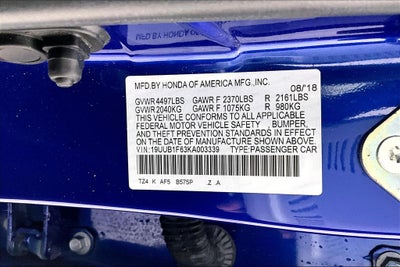 2019 Acura TLX 2.4L Technology Pkg w/A-Spec Pkg